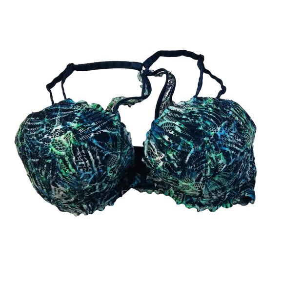 Date racerback 34D snap front bra full coverage underwire blue lace EUC VS PINK - Picture 3 of 8